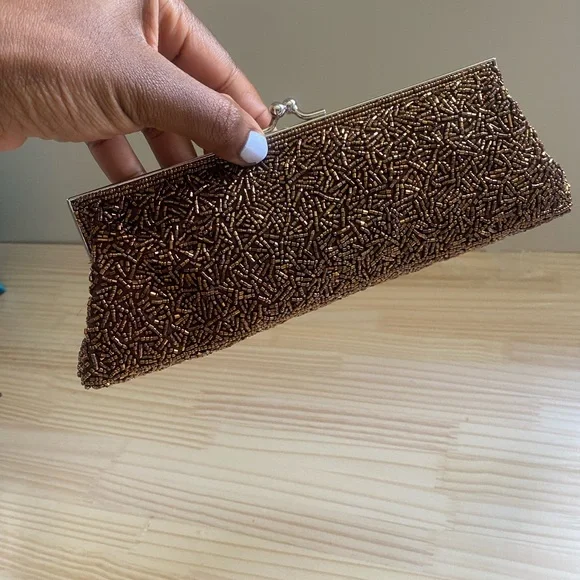 Elegant Brown Beaded Clutch - Picture 2 of 10